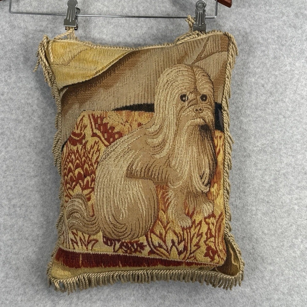 VTG CJC Inc Aubusson Tapestry Dog Pillow Lhasa Apso French Woven Down 14x18